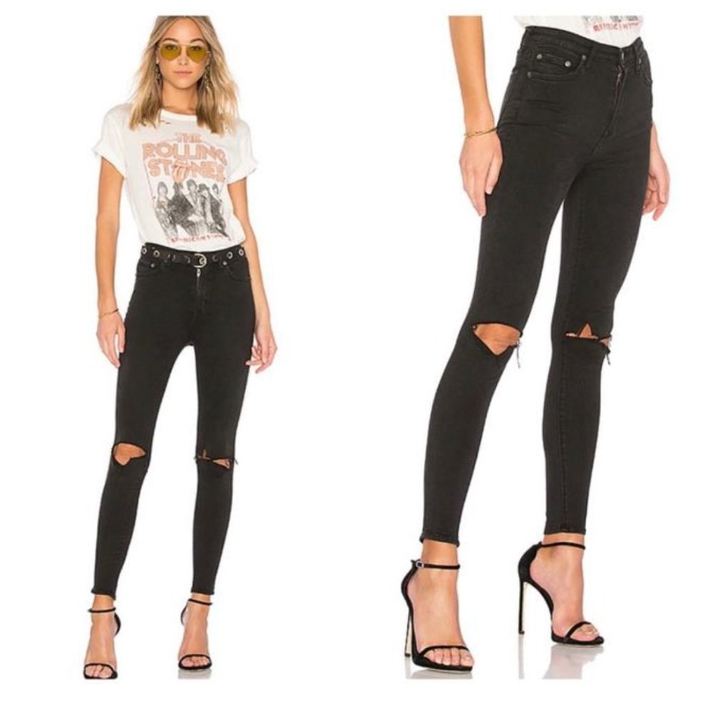 Lovers + Friends Black Dark Rinse Mason High Skinny Jeans